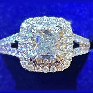 Natural MINED Diamond Engagement Ring Asher Cut Double Halo sz 6.5